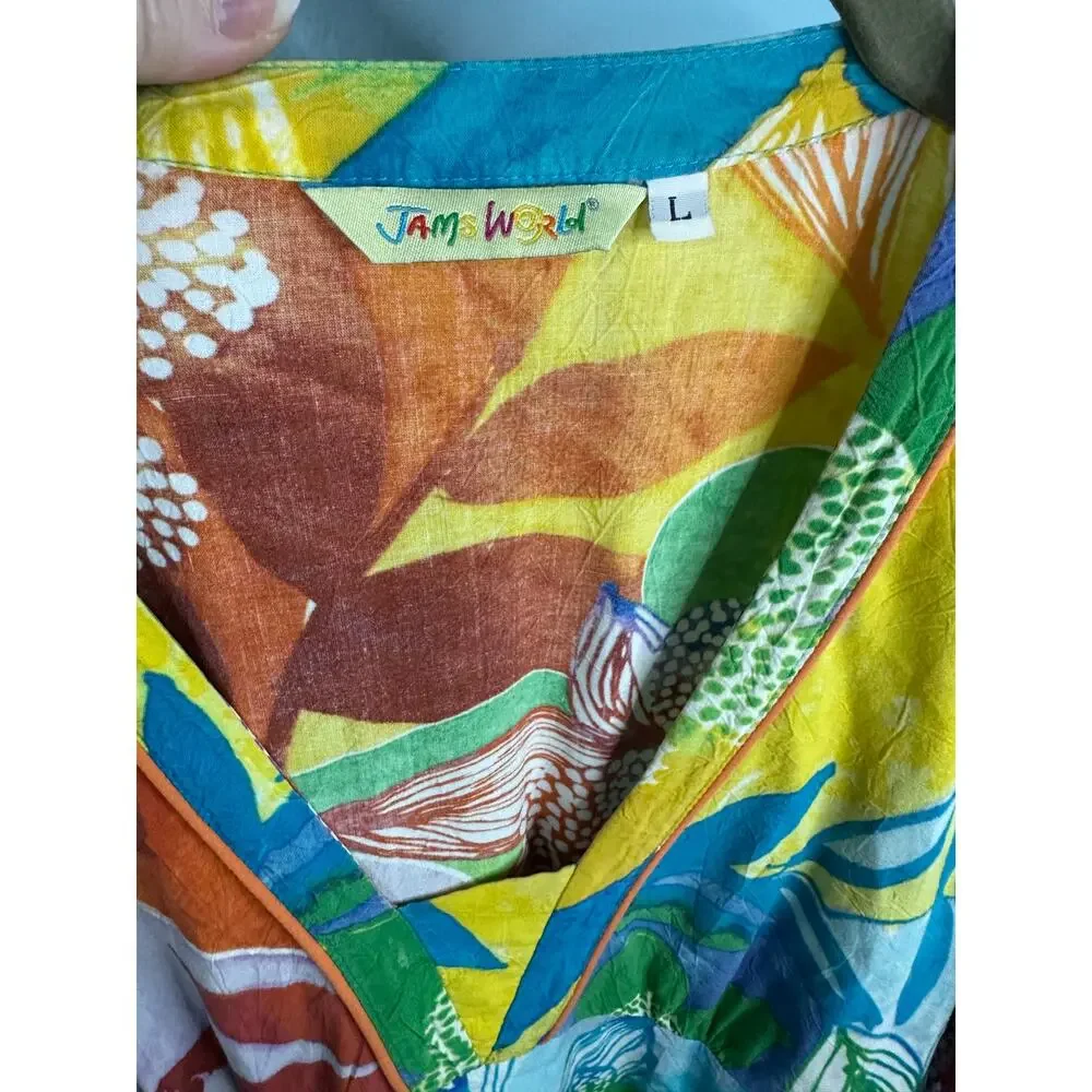 Jams World tropical caftan dress vibrant watercolor floral print Size L - Picture 2 of 7
